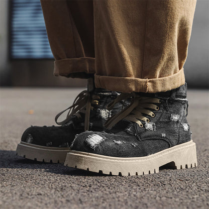 MLB LTHR-14 Distressed Denim Combat Boots - Sneakernational