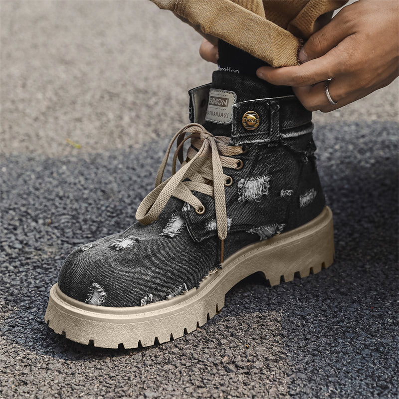MLB LTHR-14 Distressed Denim Combat Boots - Sneakernational