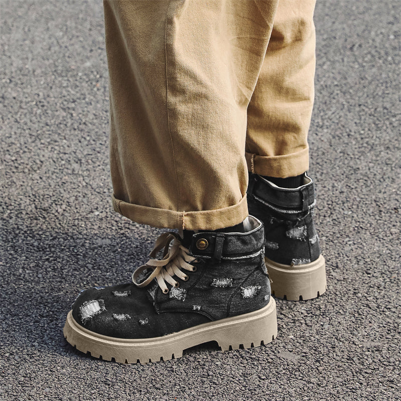 MLB LTHR-14 Distressed Denim Combat Boots - Sneakernational