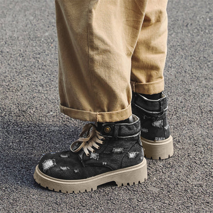 MLB LTHR-14 Distressed Denim Combat Boots - Sneakernational