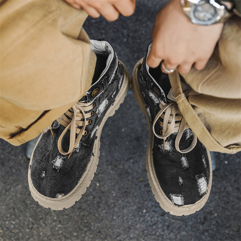 MLB LTHR-14 Distressed Denim Combat Boots - Sneakernational