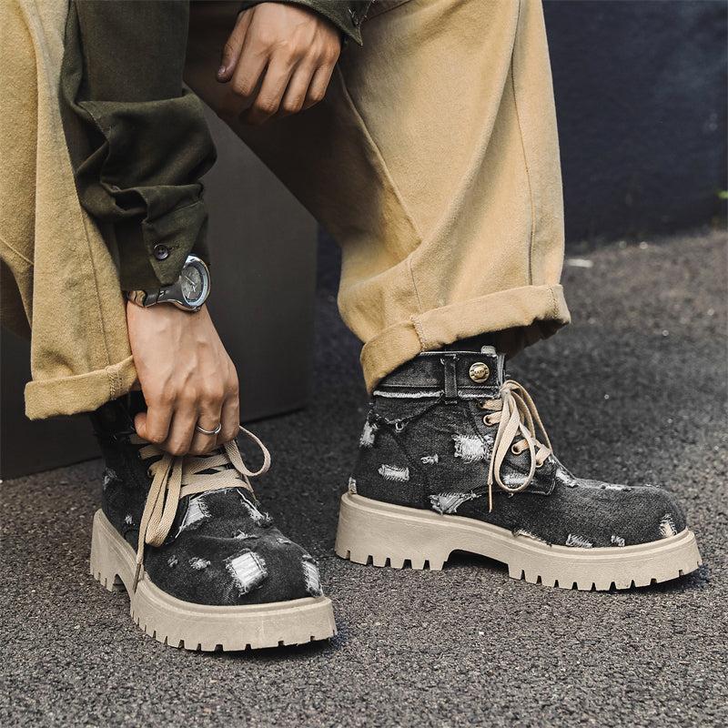 MLB LTHR-14 Distressed Denim Combat Boots - Sneakernational