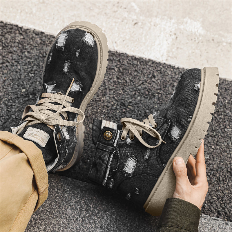 MLB LTHR-14 Distressed Denim Combat Boots - Sneakernational