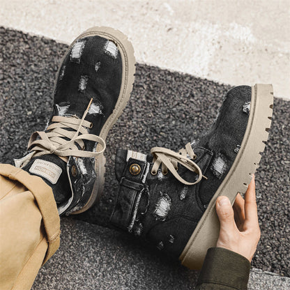 MLB LTHR-14 Distressed Denim Combat Boots - Sneakernational