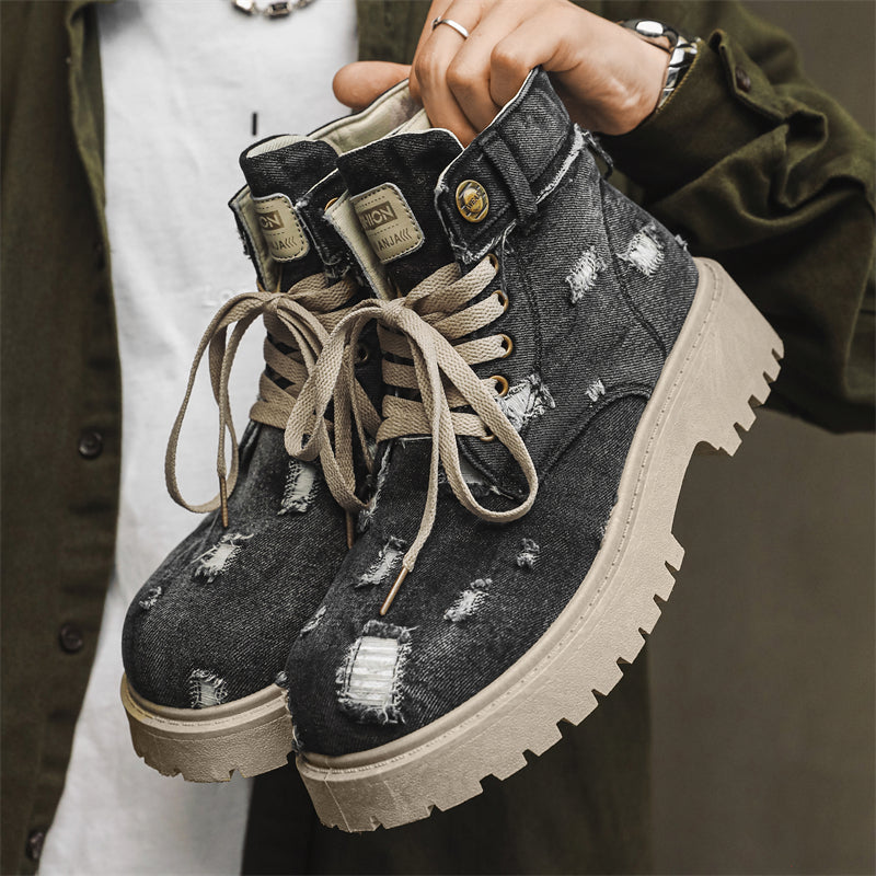 MLB LTHR-14 Distressed Denim Combat Boots - Sneakernational