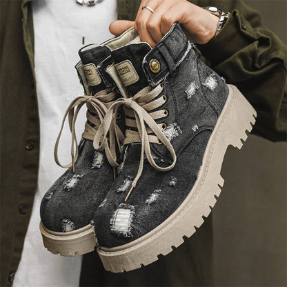 MLB LTHR-14 Distressed Denim Combat Boots - Sneakernational