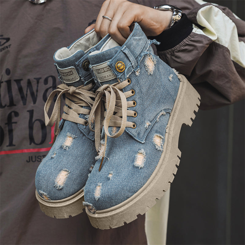 MLB LTHR-14 Distressed Denim Combat Boots - Sneakernational