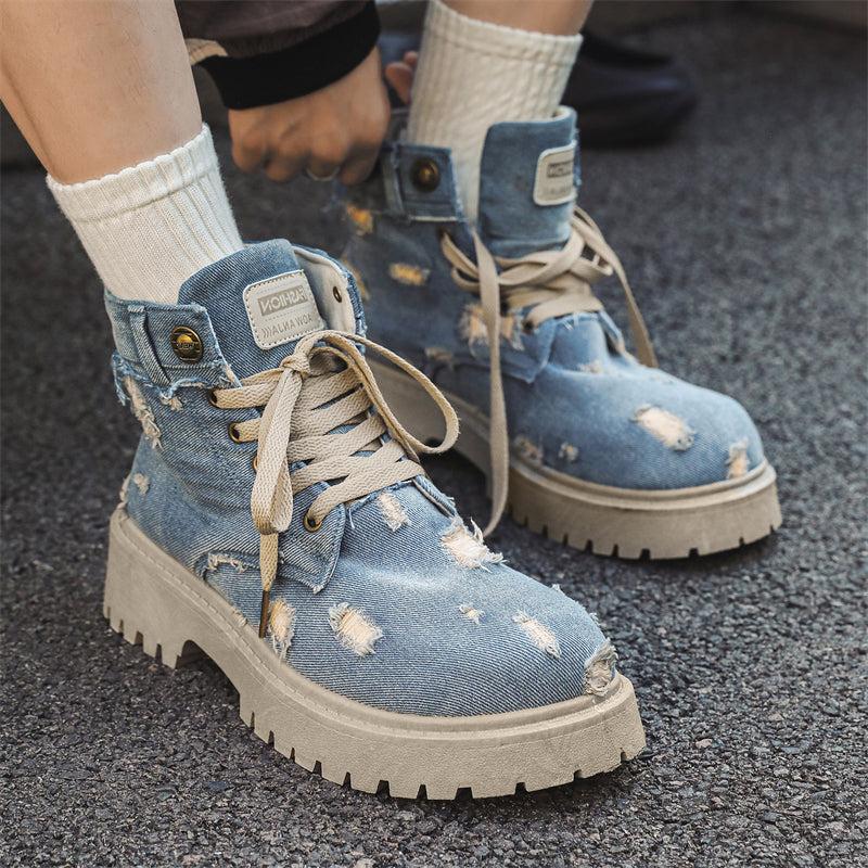 MLB LTHR-14 Distressed Denim Combat Boots - Sneakernational