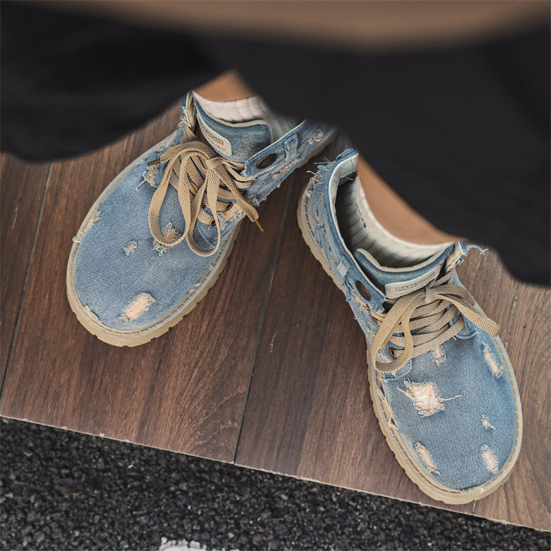 MLB LTHR-14 Distressed Denim Combat Boots - Sneakernational
