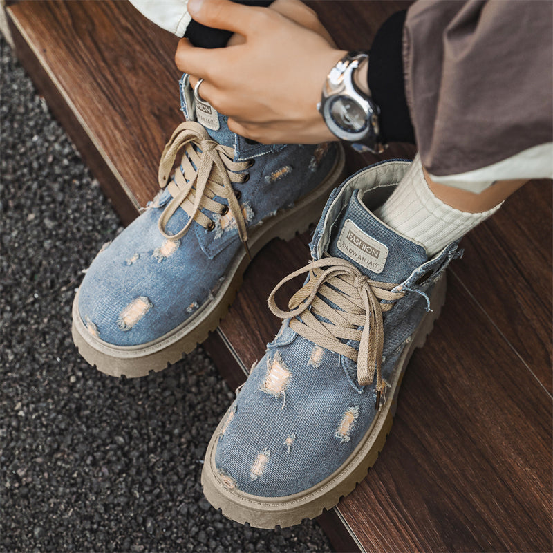 MLB LTHR-14 Distressed Denim Combat Boots - Sneakernational
