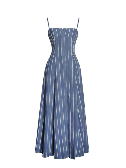 Abygail Stripe Cotton Denim Maxi Dress