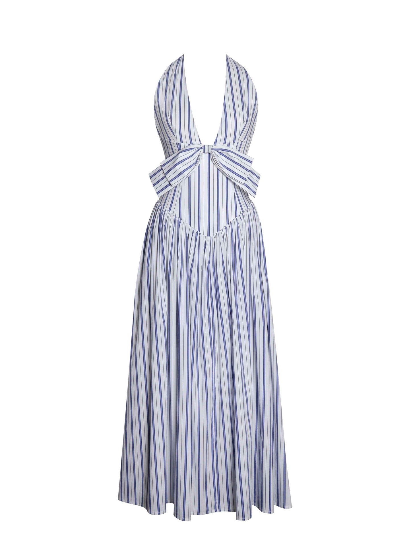 Mackenna Navy Stripe Halter Smock Back Maxi Dress