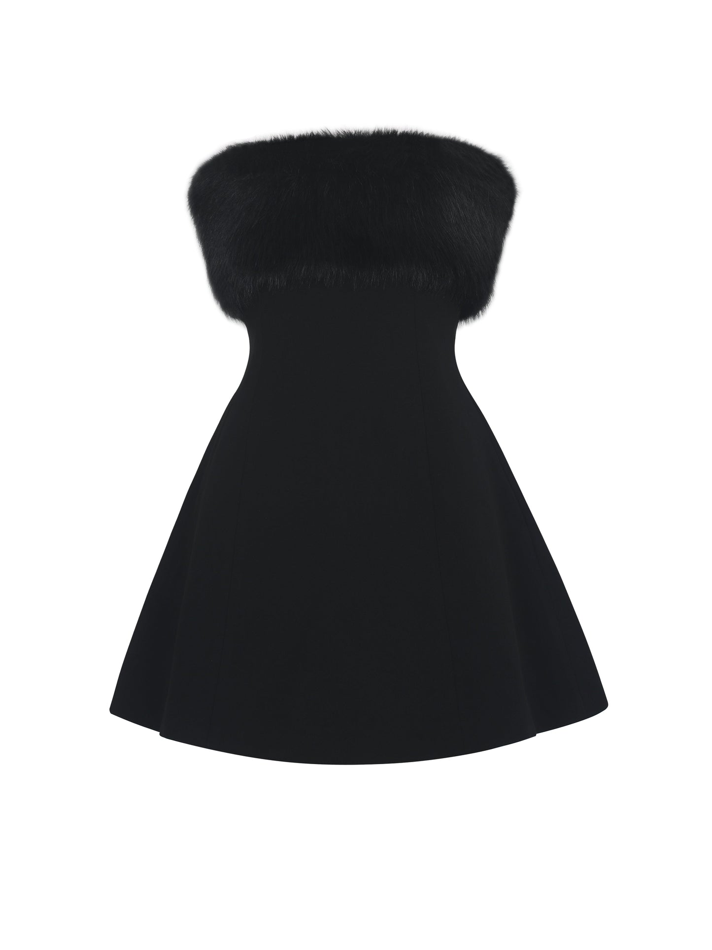 Evelyn Black Fur-Trimmed Mini A-Line Dress
