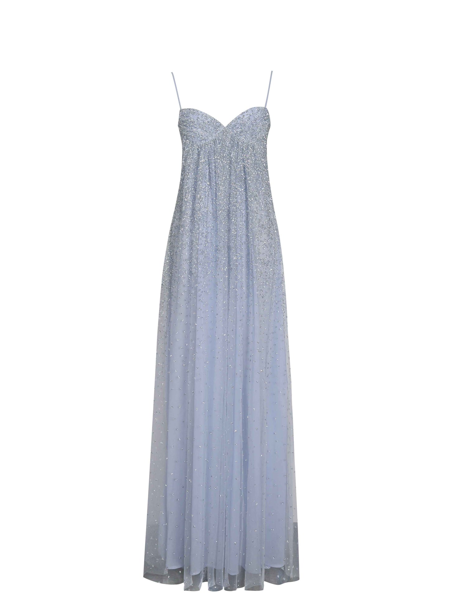 Wallie Baby Blue Rhinestone Embellished Mesh Backless Gown