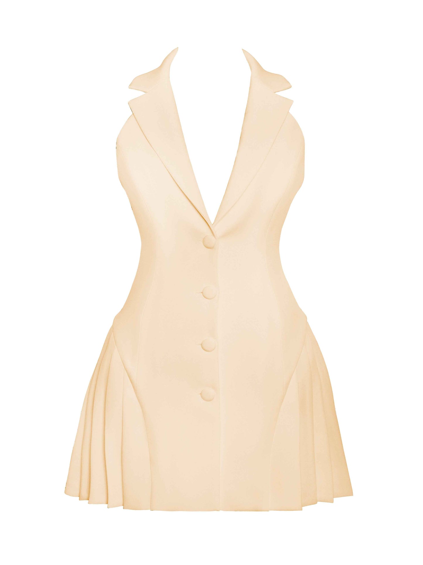 Reyna Beige Backless Pleated Mini Blazer Dress