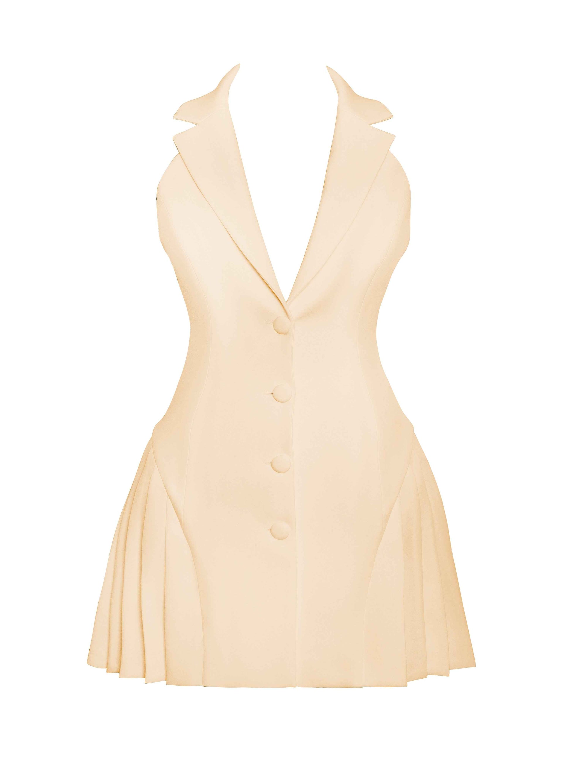 Reyna Beige Backless Pleated Mini Blazer Dress