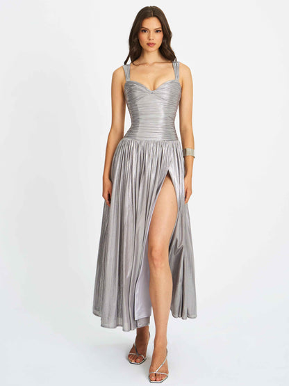 Palmer Silver Glitter Drop Waist Maxi Dress