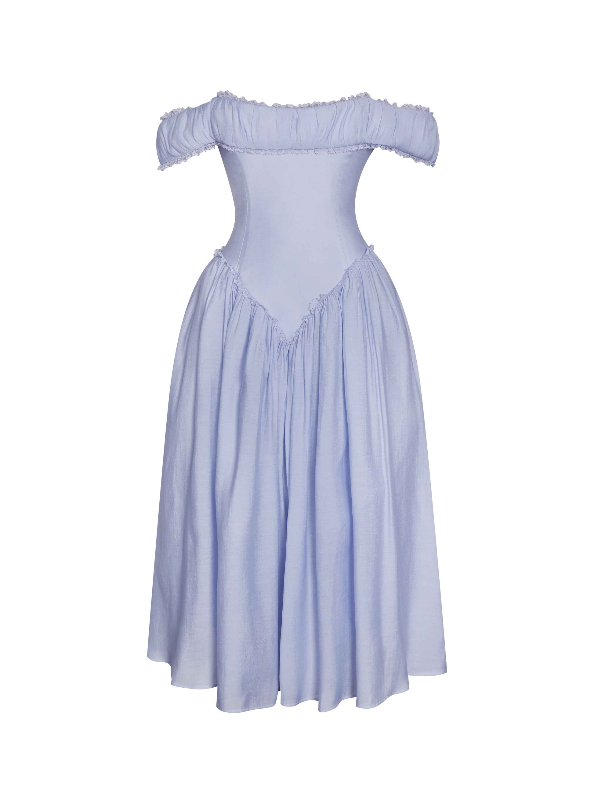 Xavy Baby Blue Off Shoulder Corset Midi Dress