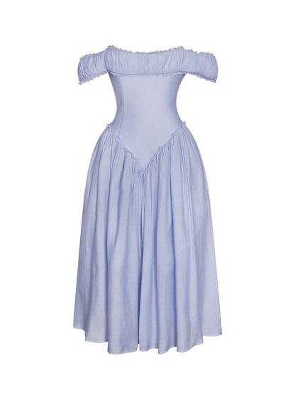 Xavy Baby Blue Off Shoulder Corset Midi Dress