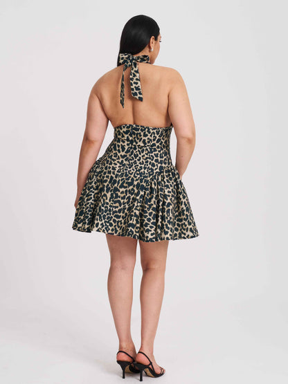 Mackenzie Cheetah Print Halter Linen Mini Dress