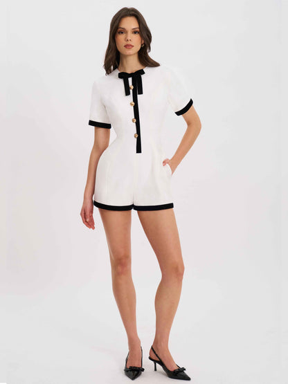 Idina Business Casual White Romper with Black Trim