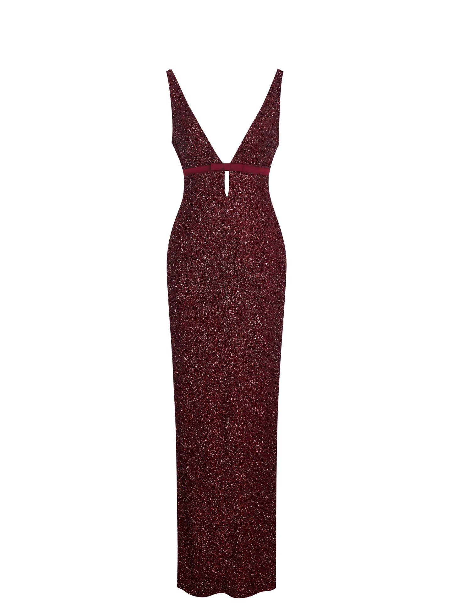 Elora Crimson Sequin Beaded Keyhole Maxi Dress