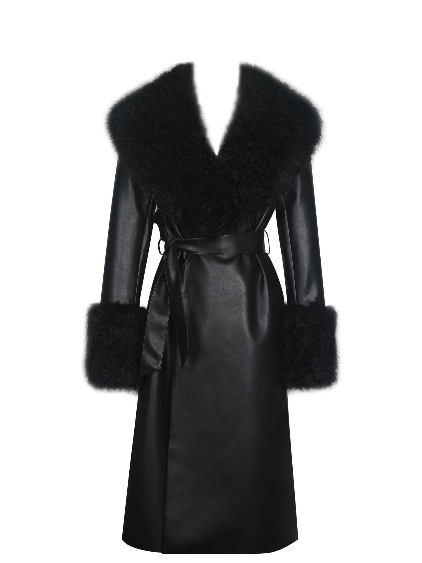 Zariah Black Faux Fur Trimmed Longline Coat