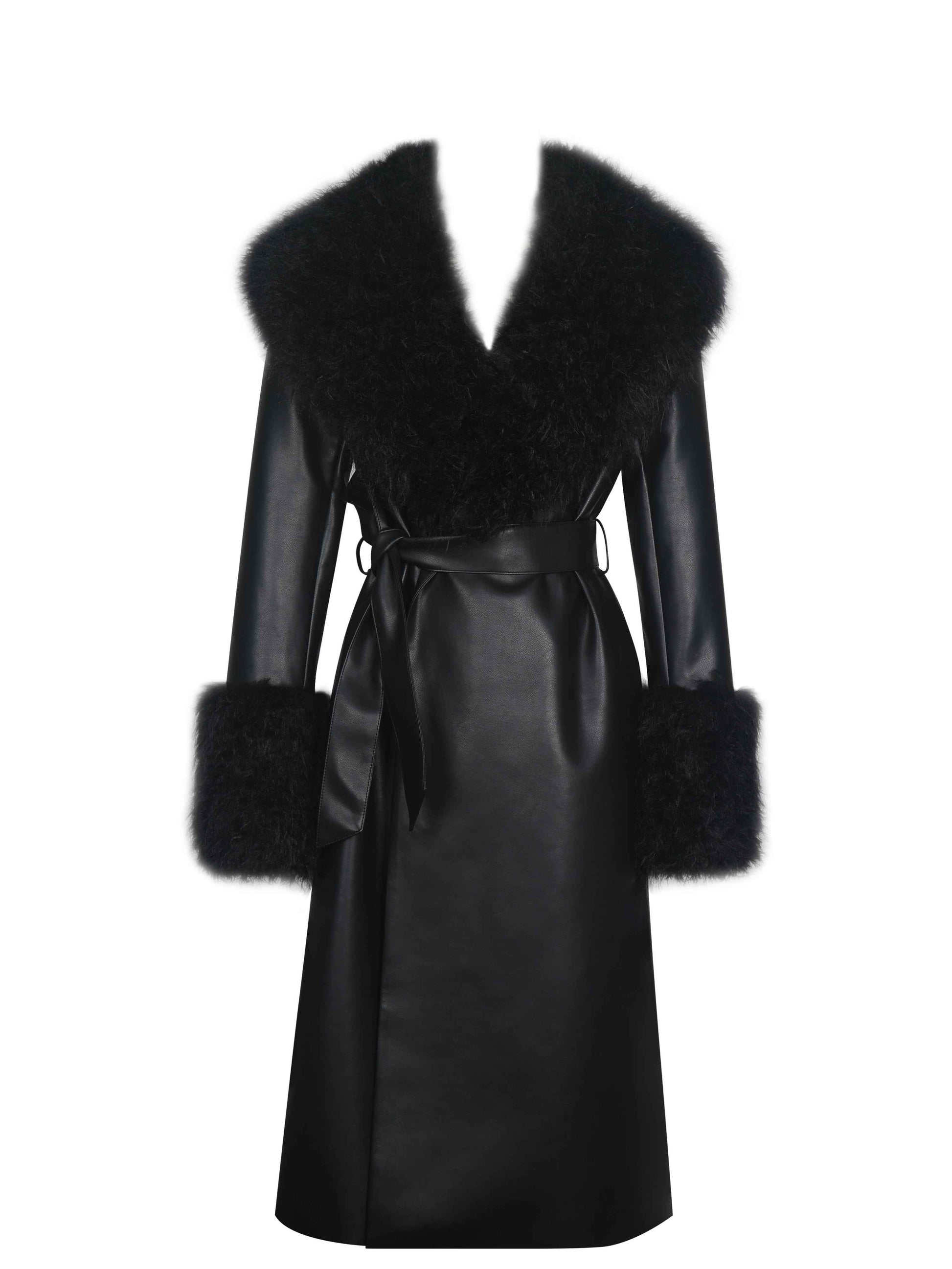 Zariah Black Faux Fur Trimmed Longline Coat
