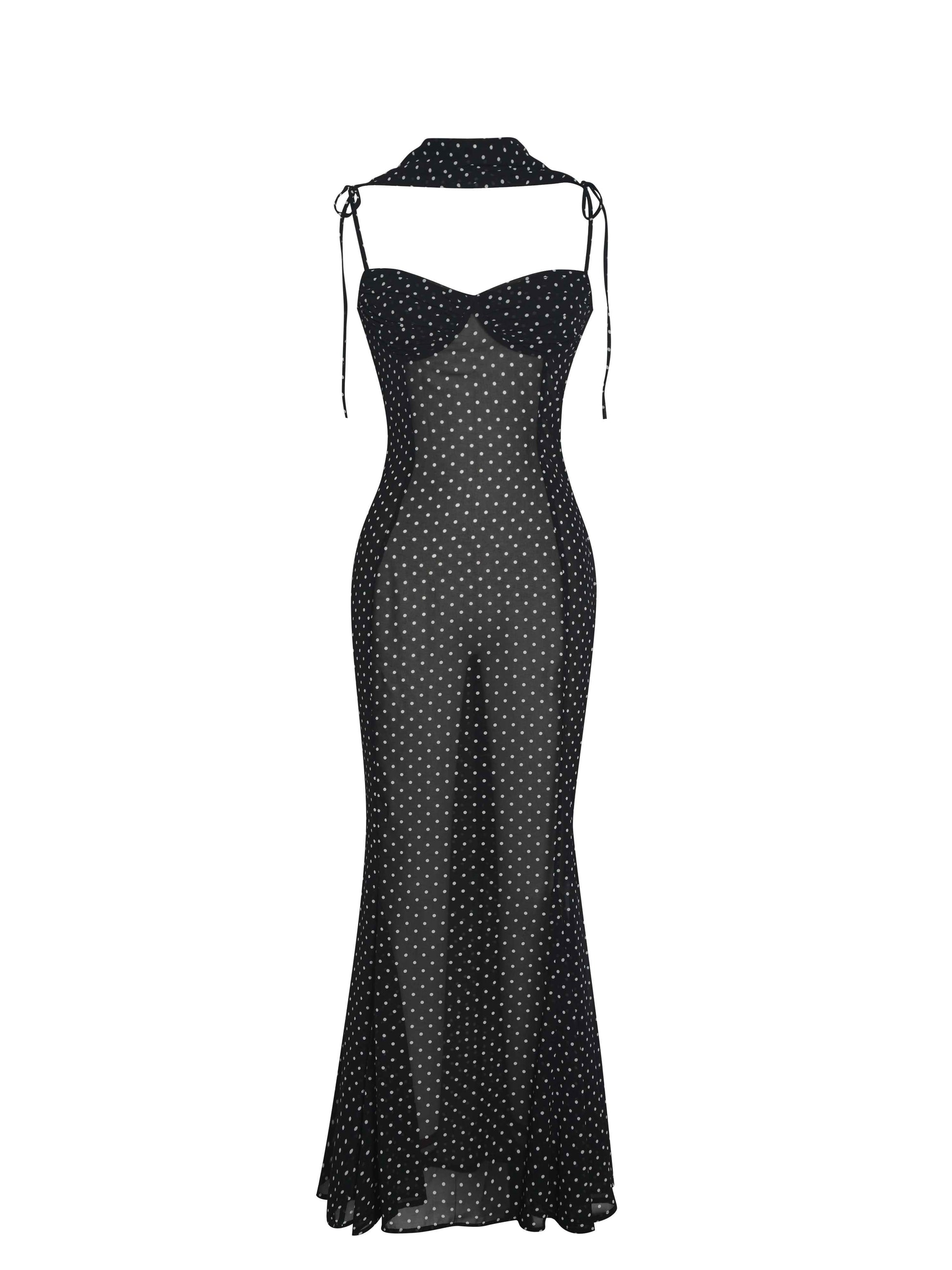 Yadira Black Base Polka Dot Chiffon Maxi Dress