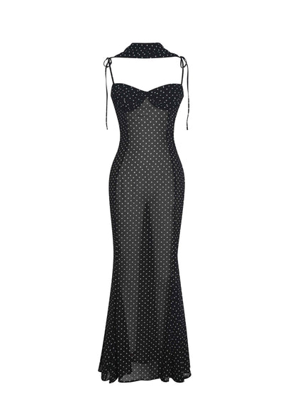 Yadira Black Base Polka Dot Chiffon Maxi Dress