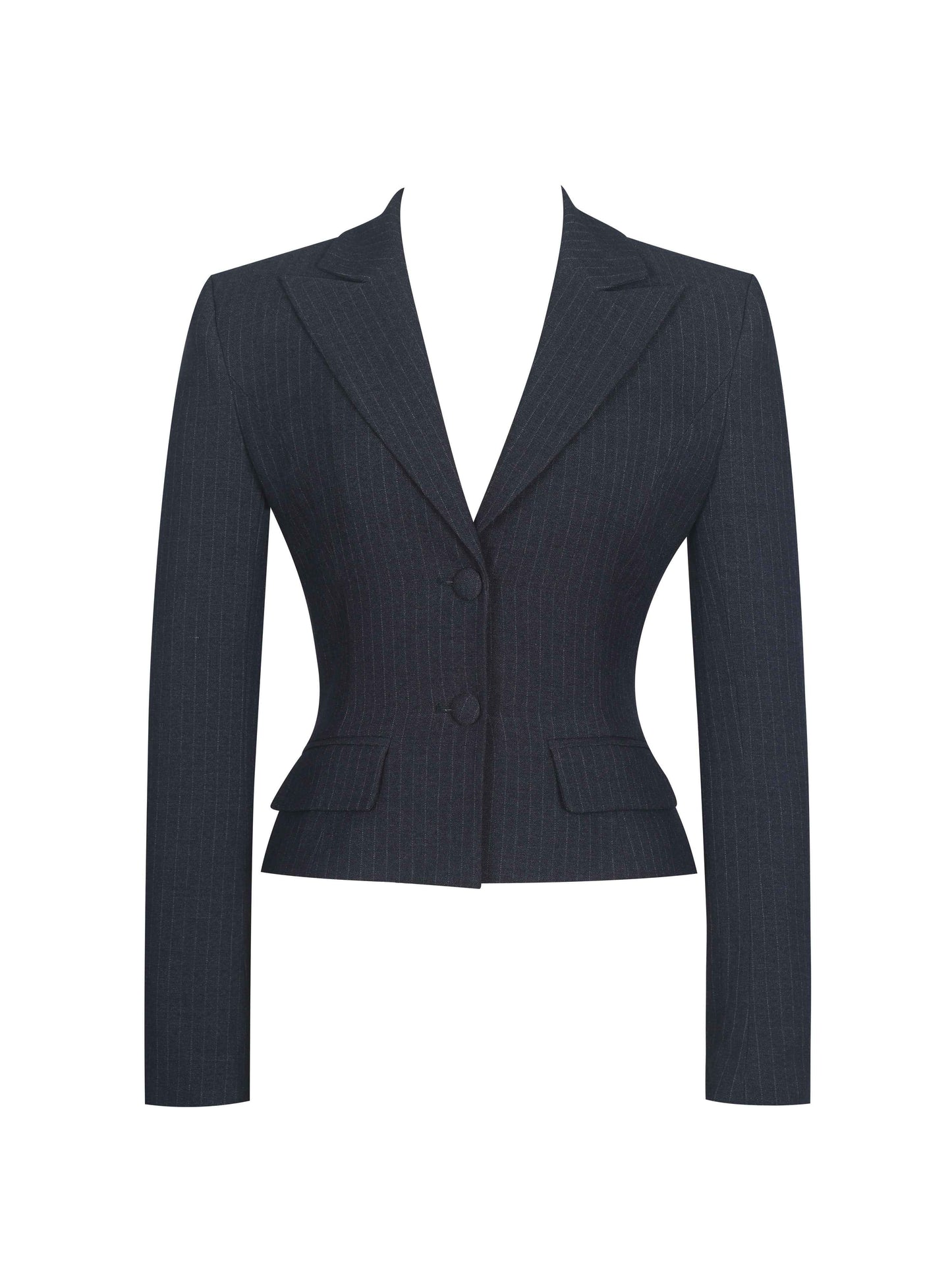 Quinne Navy Striped Single-Breasted Peplum Blazer
