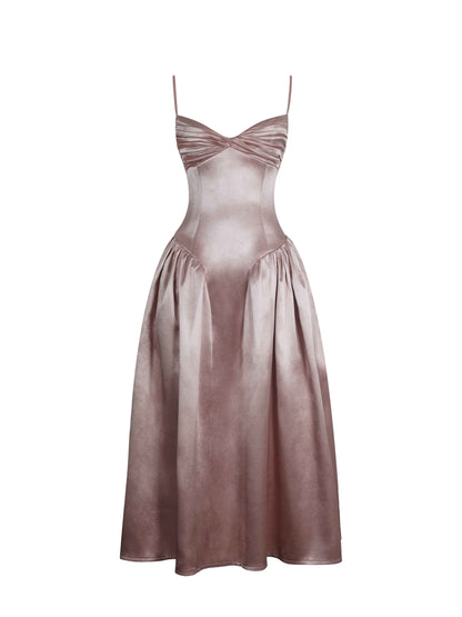 Tullia Dusty Rose Satin Ruched Midi Dress