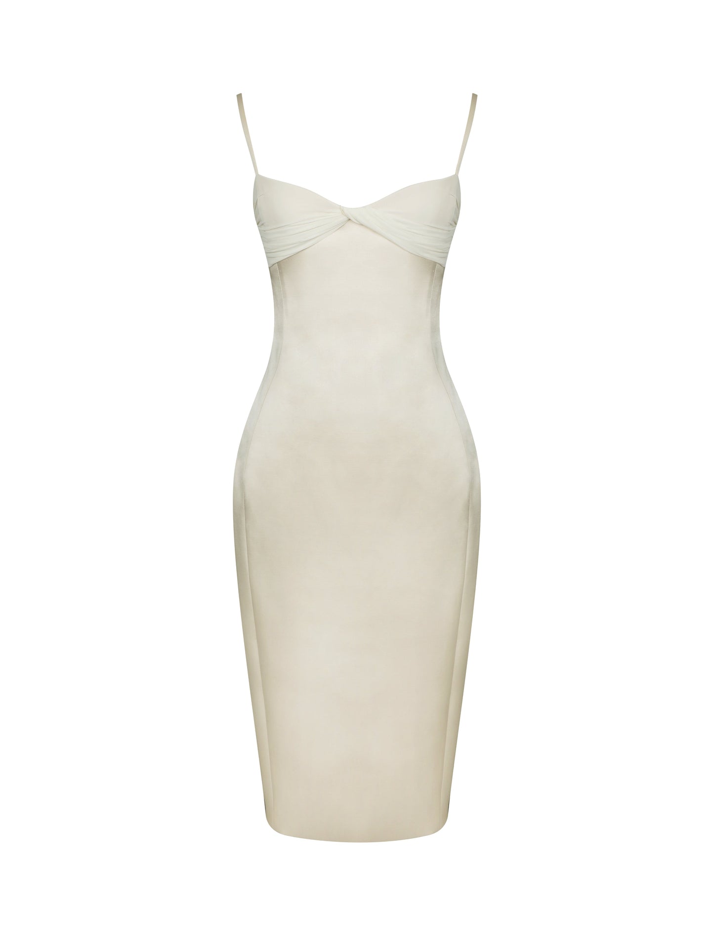 Gracie Butter Yellow Ruched Satin Midi Dress