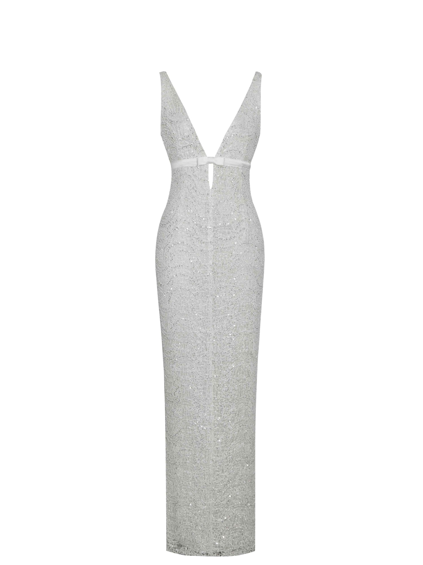 Adelaide White Beaded Sequin Net Bodycon Gown