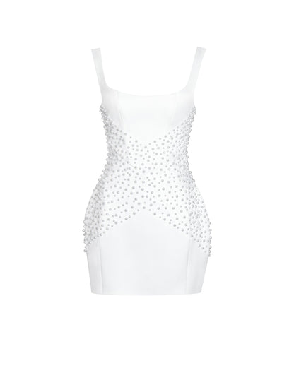 Tais Pearl Beaded Cocoon Shape Sleeveless Mini Dress