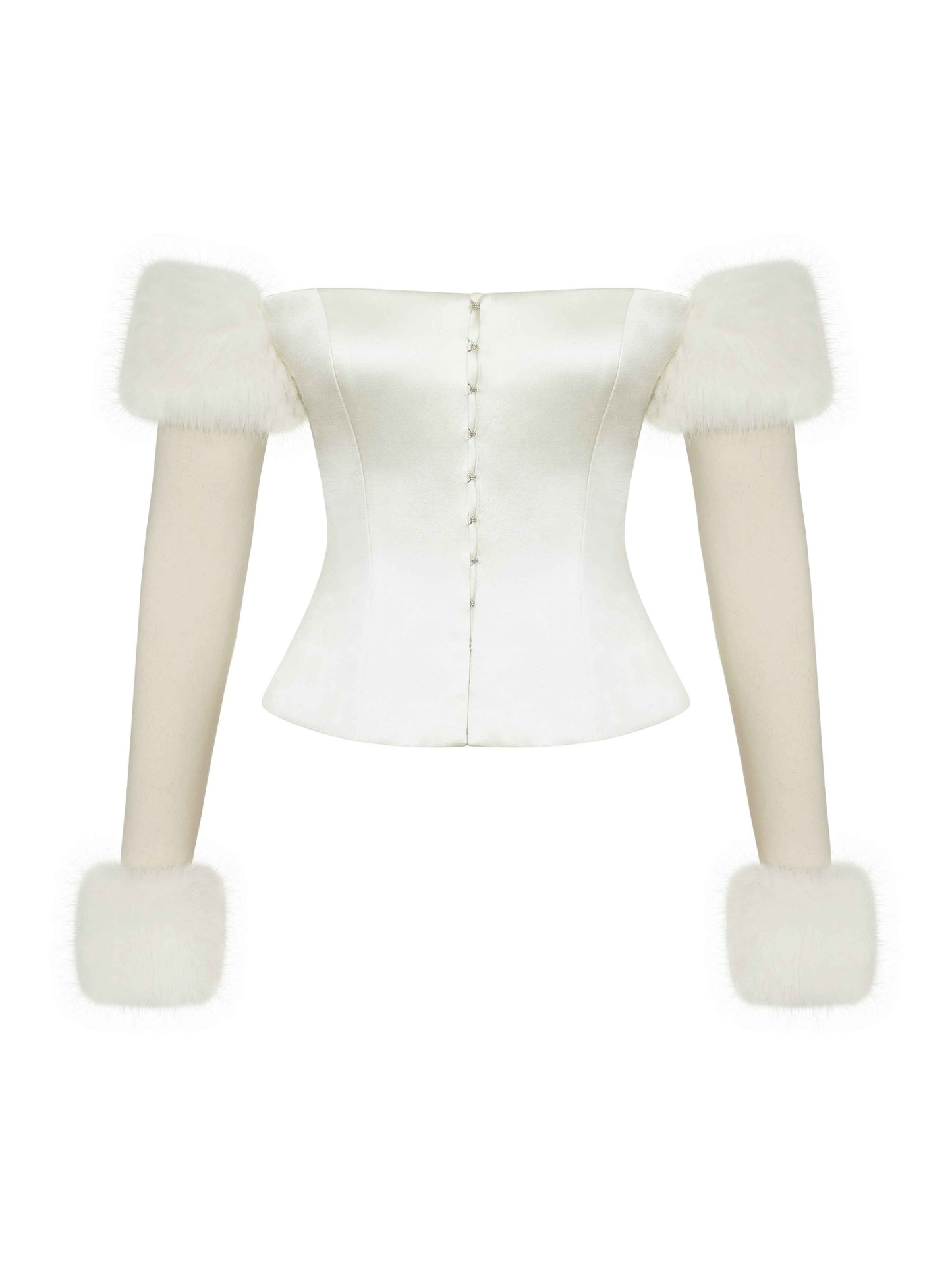 Nola Ivory Off-Shoulder Fur Trimmed Top