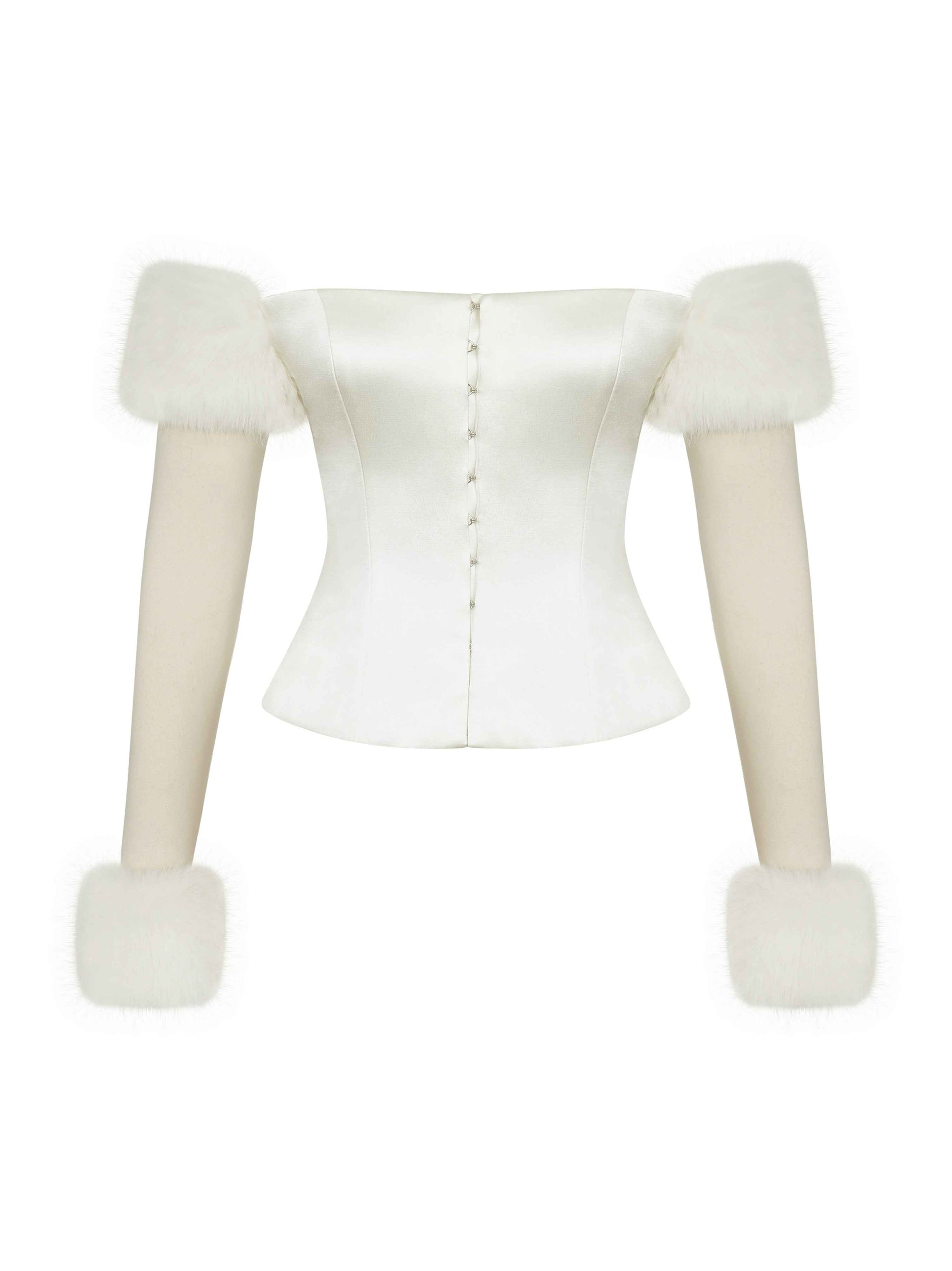 Nola Ivory Off-Shoulder Fur Trimmed Top