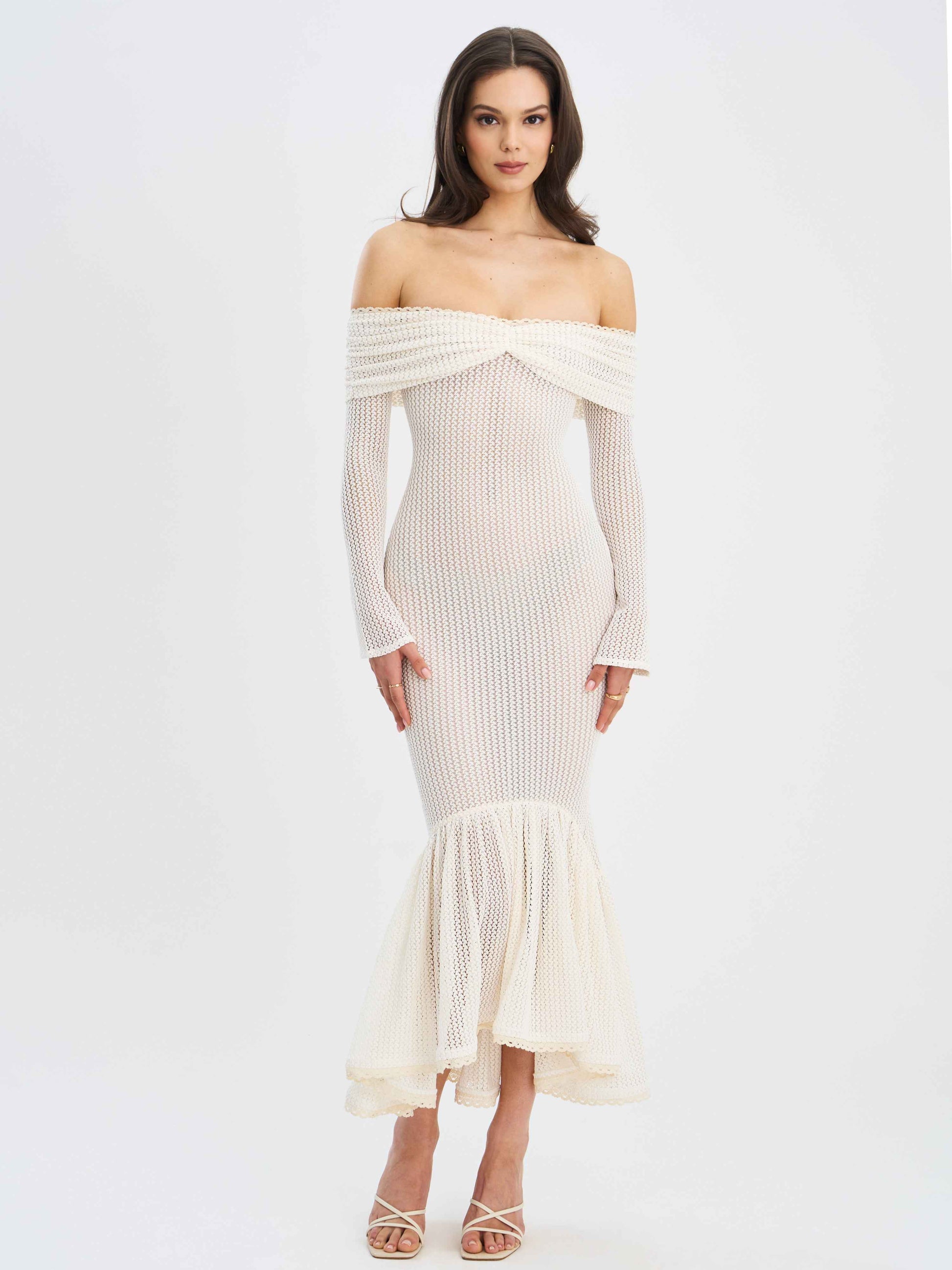 Kaedyn Off Shoulder Long Sleeve Crochet Mermaid Maxi Dress