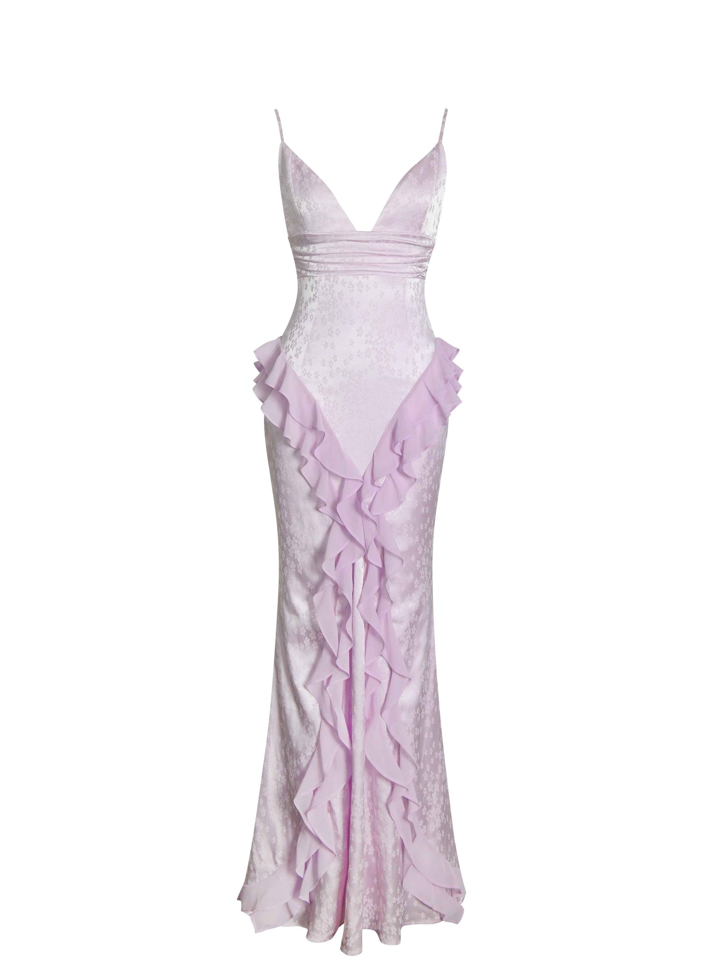 Paolina Taro Pink Jacquard Ruffle Mermaid Maxi Dress