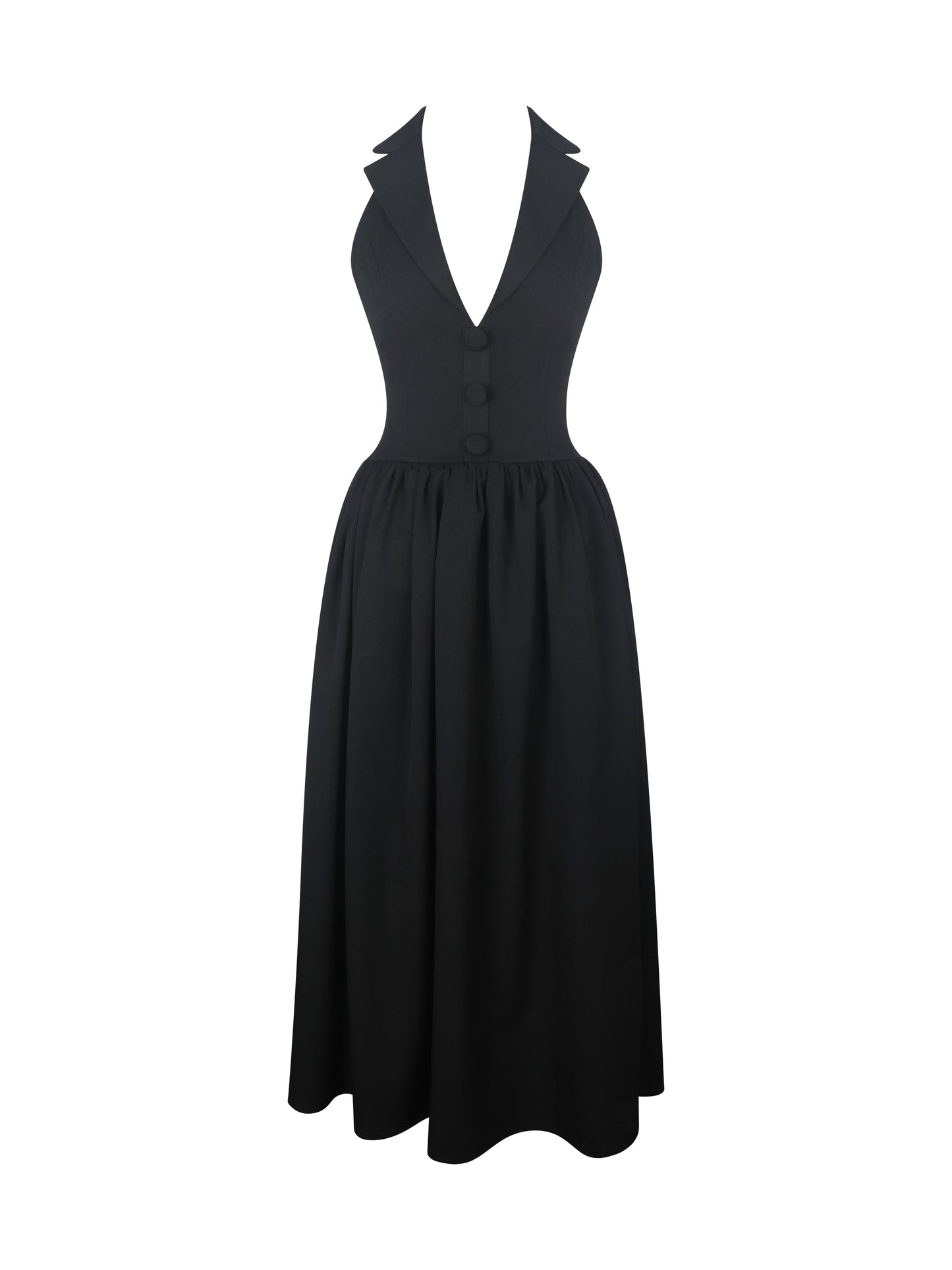 Delaney Black Lapel Halter Midi A-Line Dress