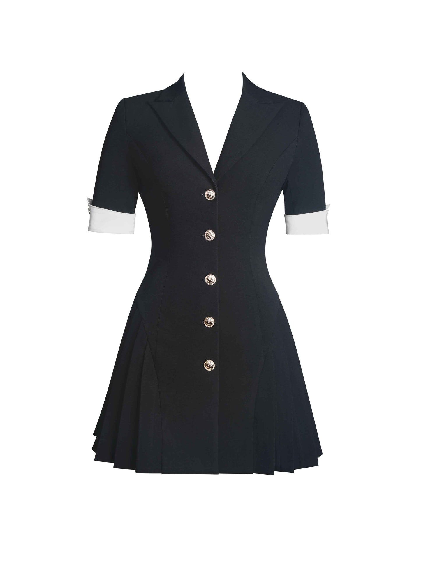 Ilitha Black Woven Crepe Pleated Mini Blazer Dress