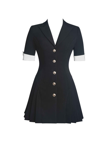 Ilitha Black Woven Crepe Pleated Mini Blazer Dress