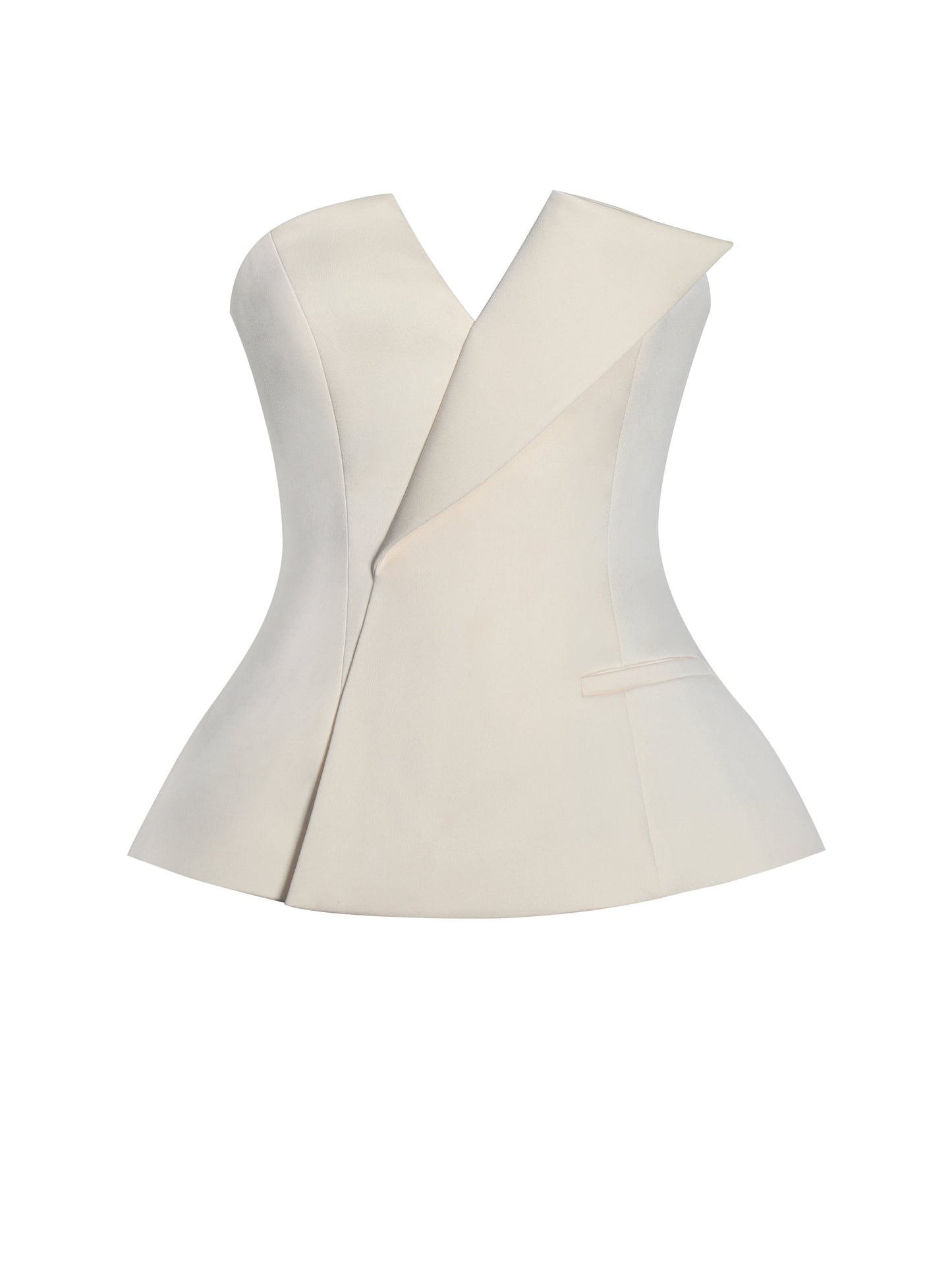 Yani Ivory Asymmetrical Lapel Sleeveless Peplum Top