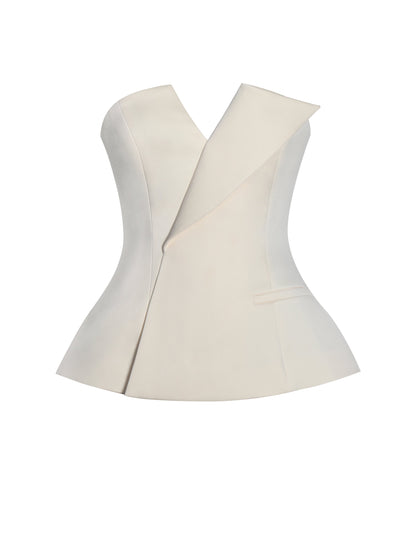Yani Ivory Asymmetrical Lapel Sleeveless Peplum Top