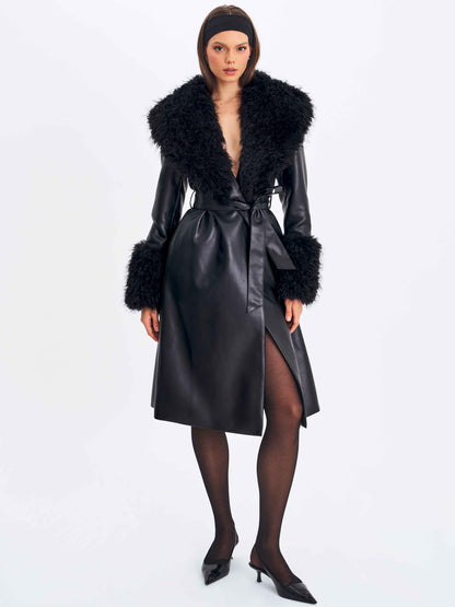 Zariah Black Faux Fur Trimmed Longline Coat