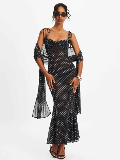 Yadira Black Base Polka Dot Chiffon Maxi Dress