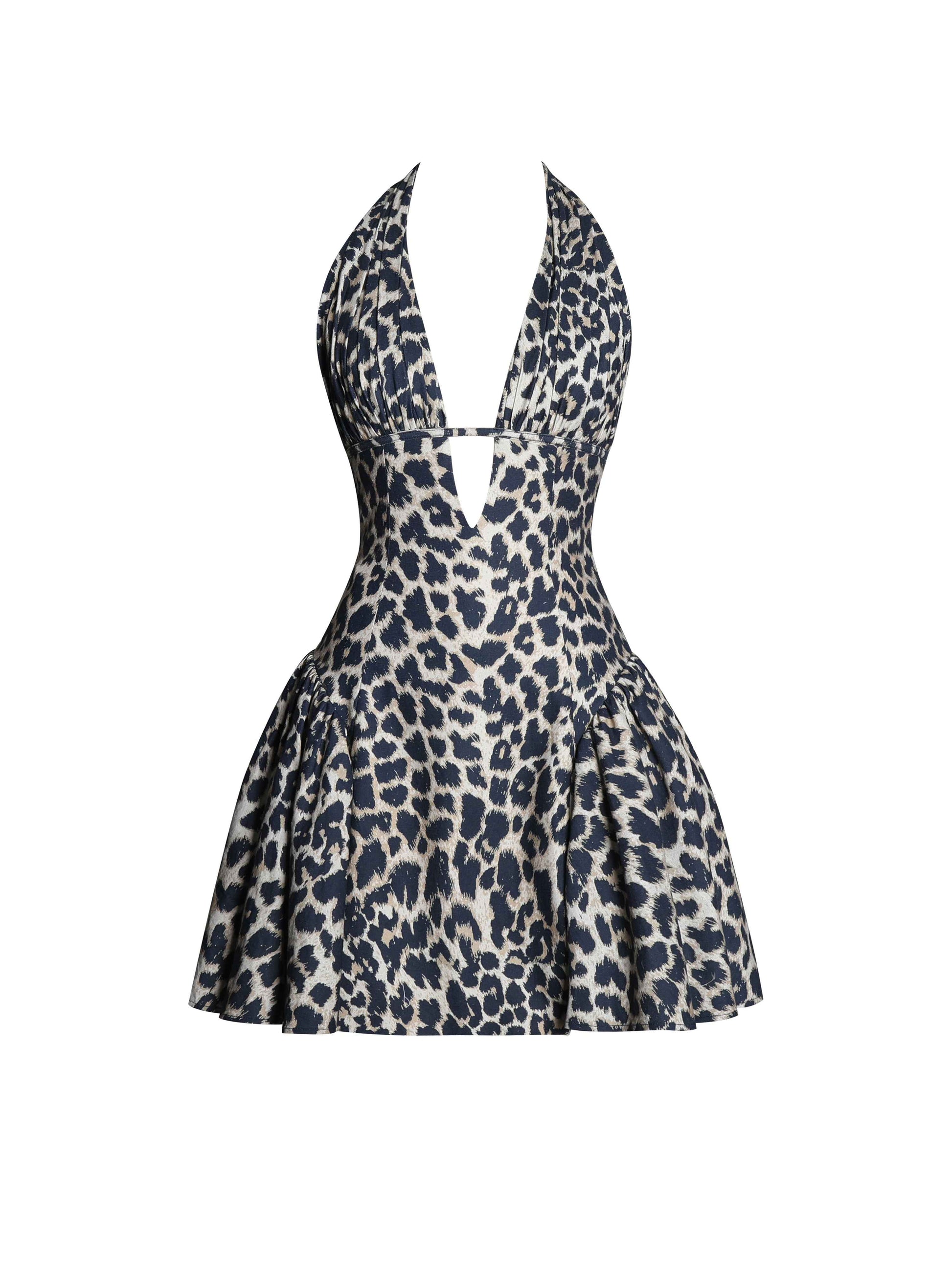 Mackenzie Cheetah Print Halter Linen Mini Dress