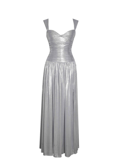 Palmer Silver Glitter Drop Waist Maxi Dress