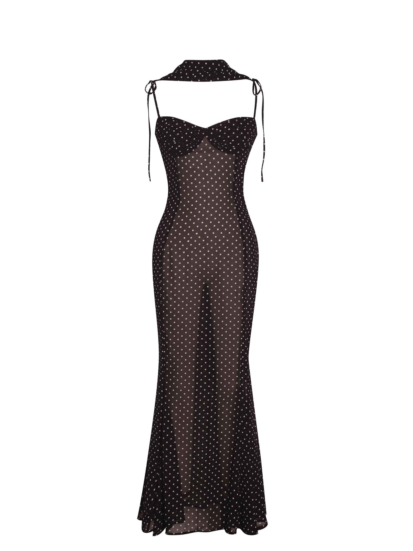 Yadira Brown Base Polka Dot Chiffon Maxi Dress