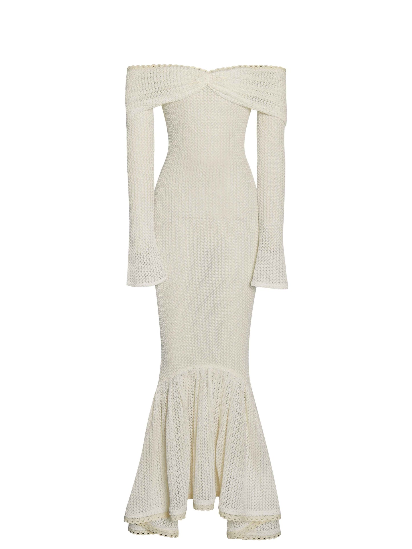 Kaedyn Off Shoulder Long Sleeve Crochet Mermaid Maxi Dress